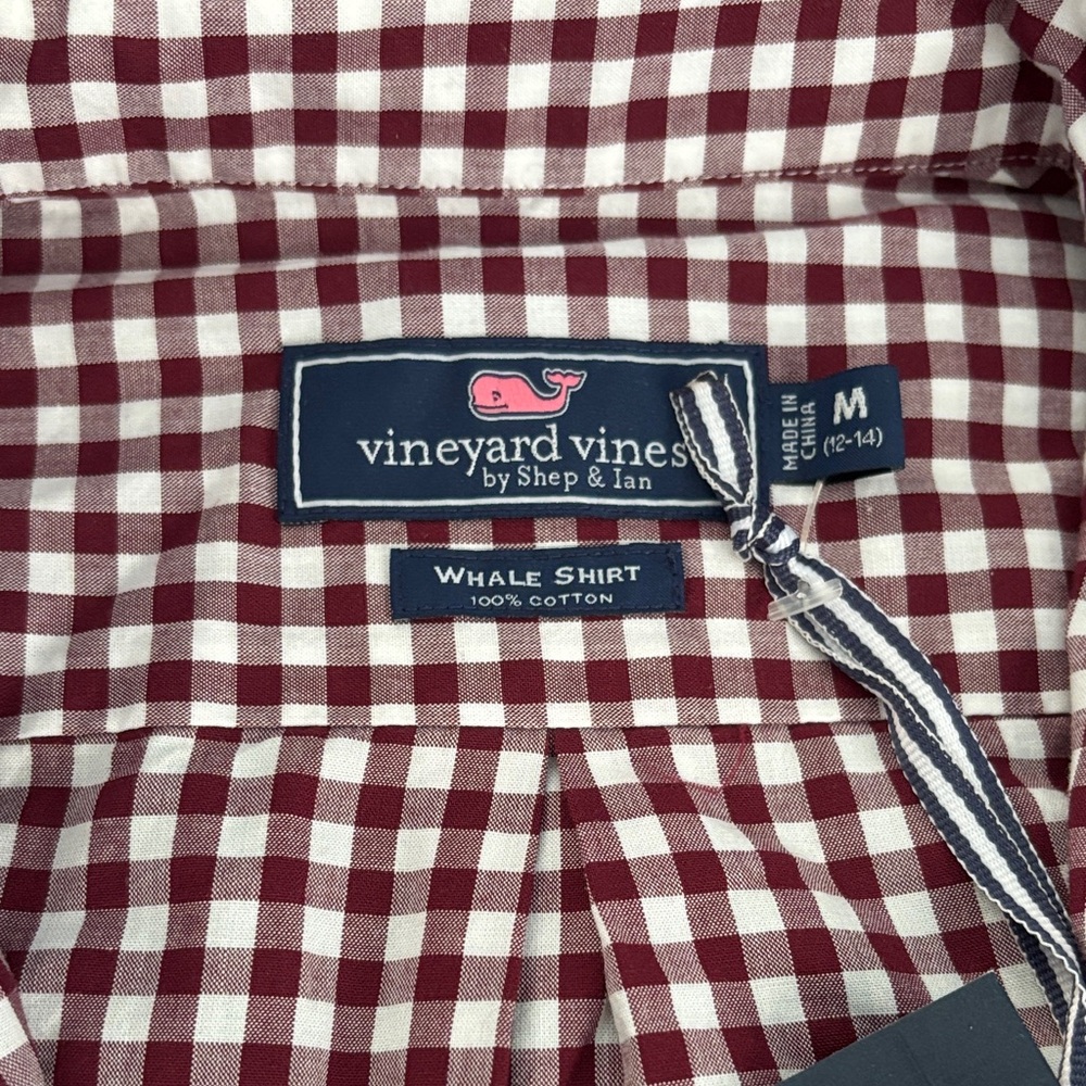 Boy’s NWT maroon and white gingham Vineyard Vines button down - Picture 2 of 4